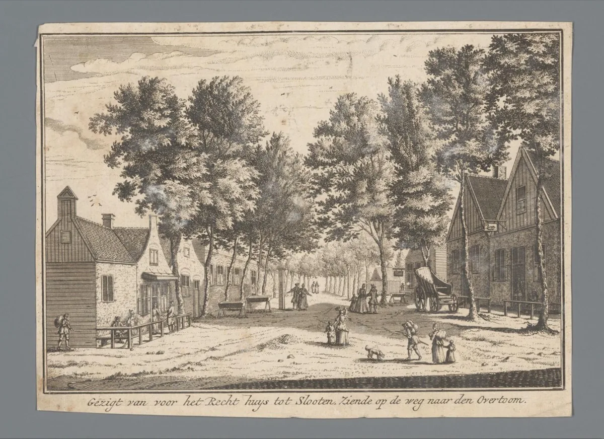 Historische prent van Sloten bij het Rechthuis
